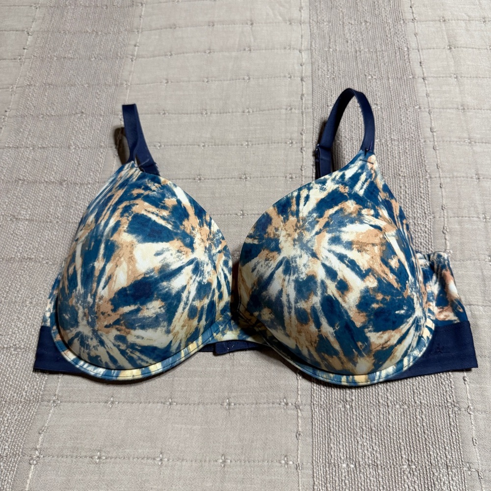 PINK T-Shirt Bra Blue Tie Dye Adjustable Strap Back Closure 36DD